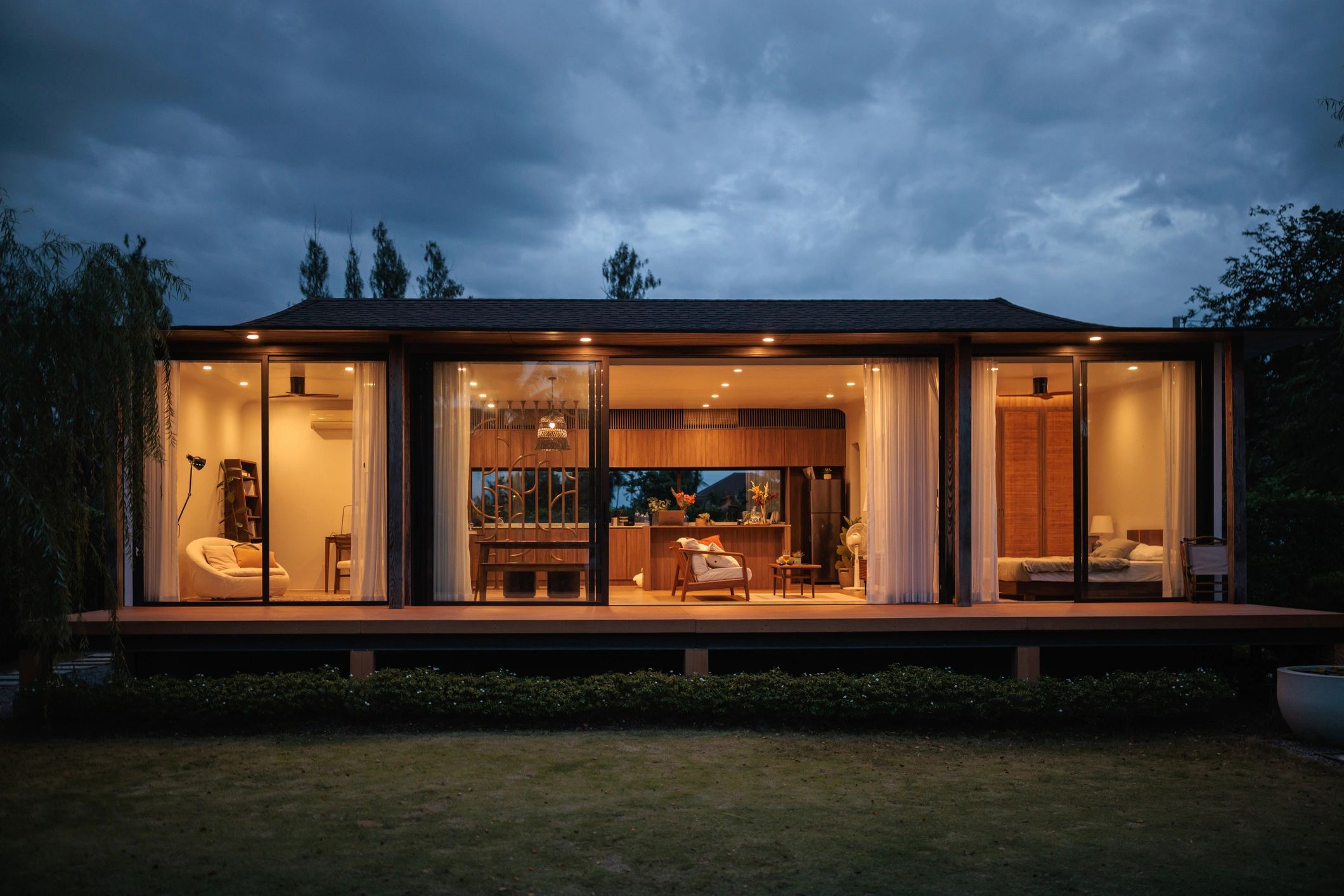 Modern Texas-style home exterior at dusk