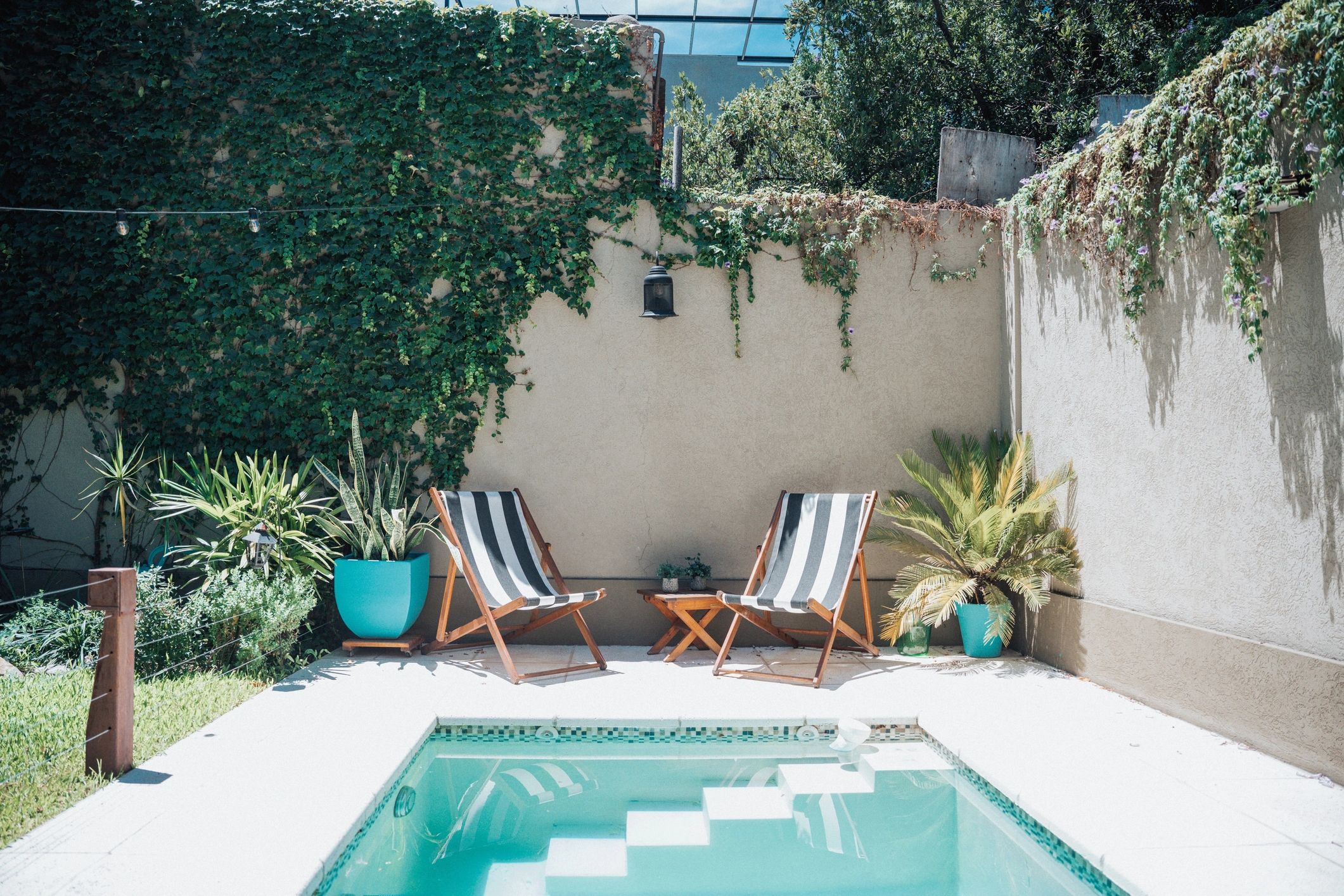 Backyard patio seating area at a Texas home