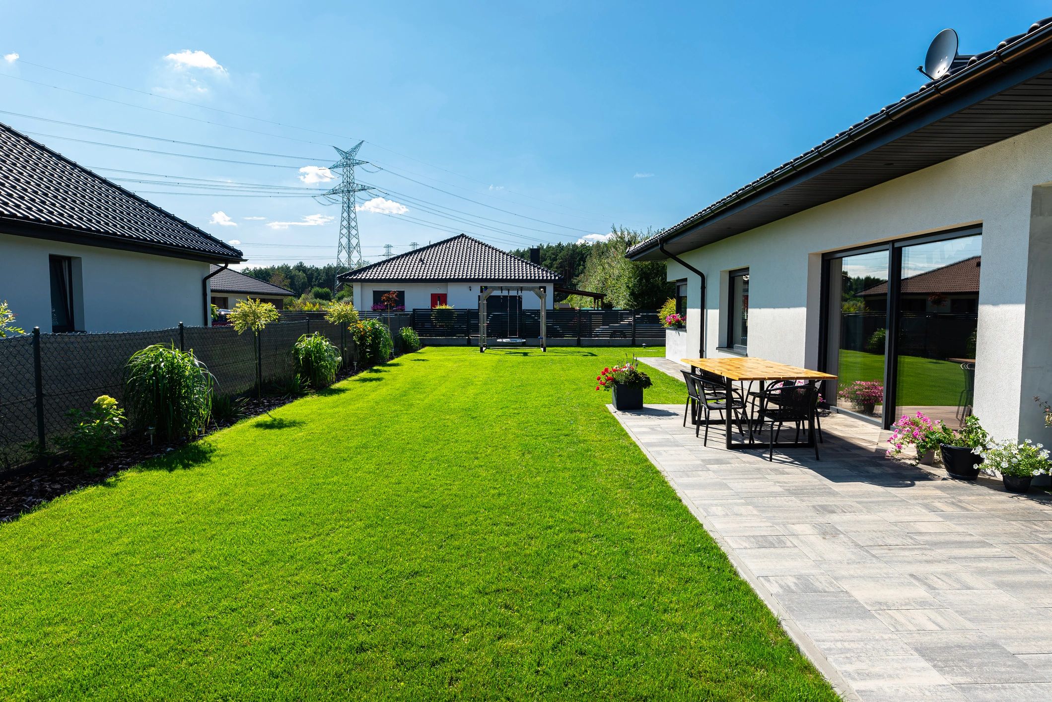 Modern home exterior in warm weather