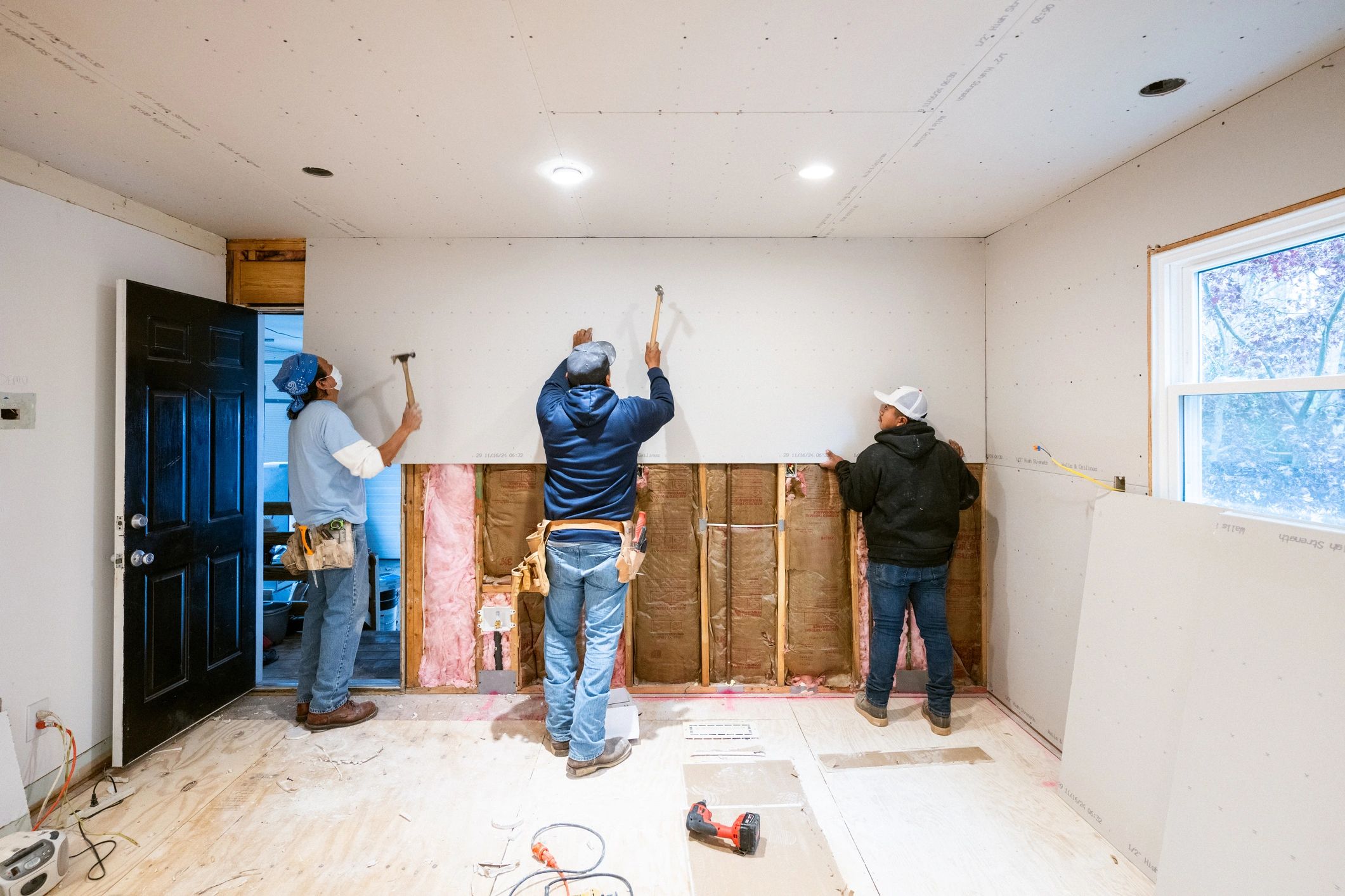 Home renovation team working on interior improvements