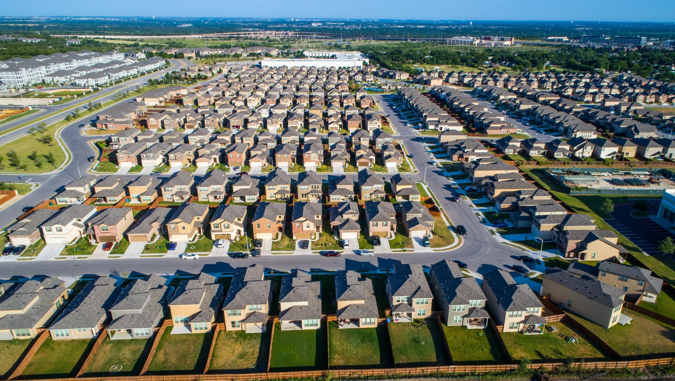 Texas suburban neighborhood aerial view