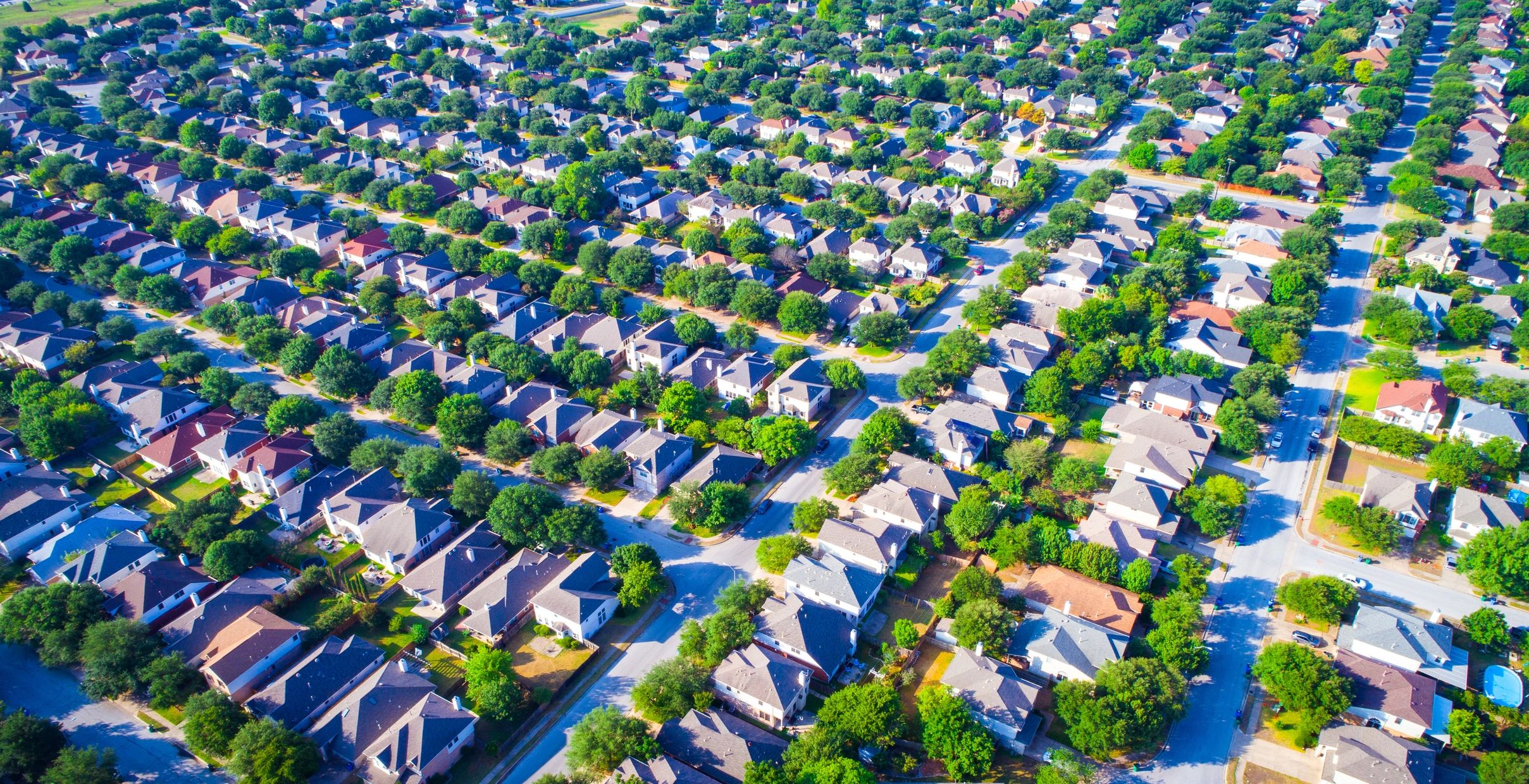 Aerial view of a Texas suburban neighborhood